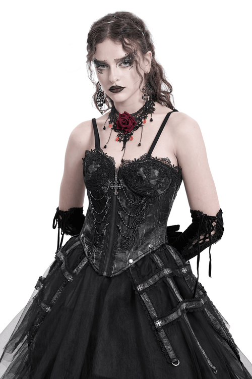 Elegant Gothic Lace Corset with Chains and Garter Straps