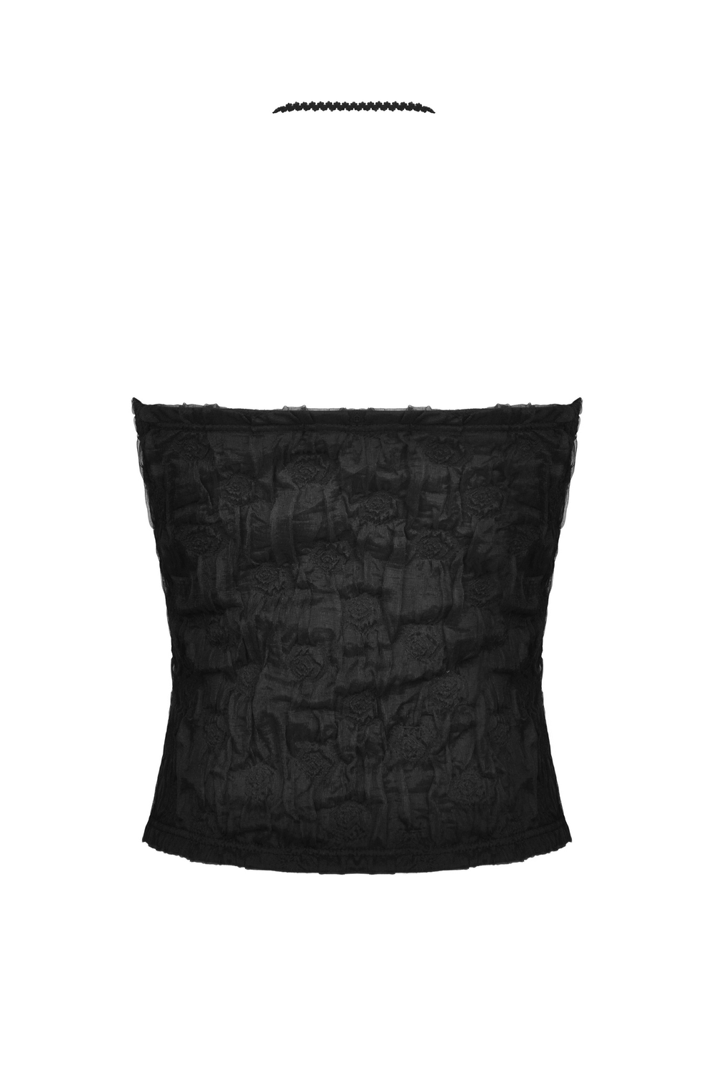 Elegant black lace crinkle camisole with intricate rose lace trim, perfect for dark romantic vibes.