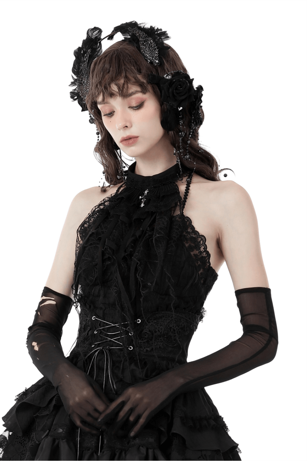 Elegant Gothic Lace Crinkle Camis - Dark Romantic