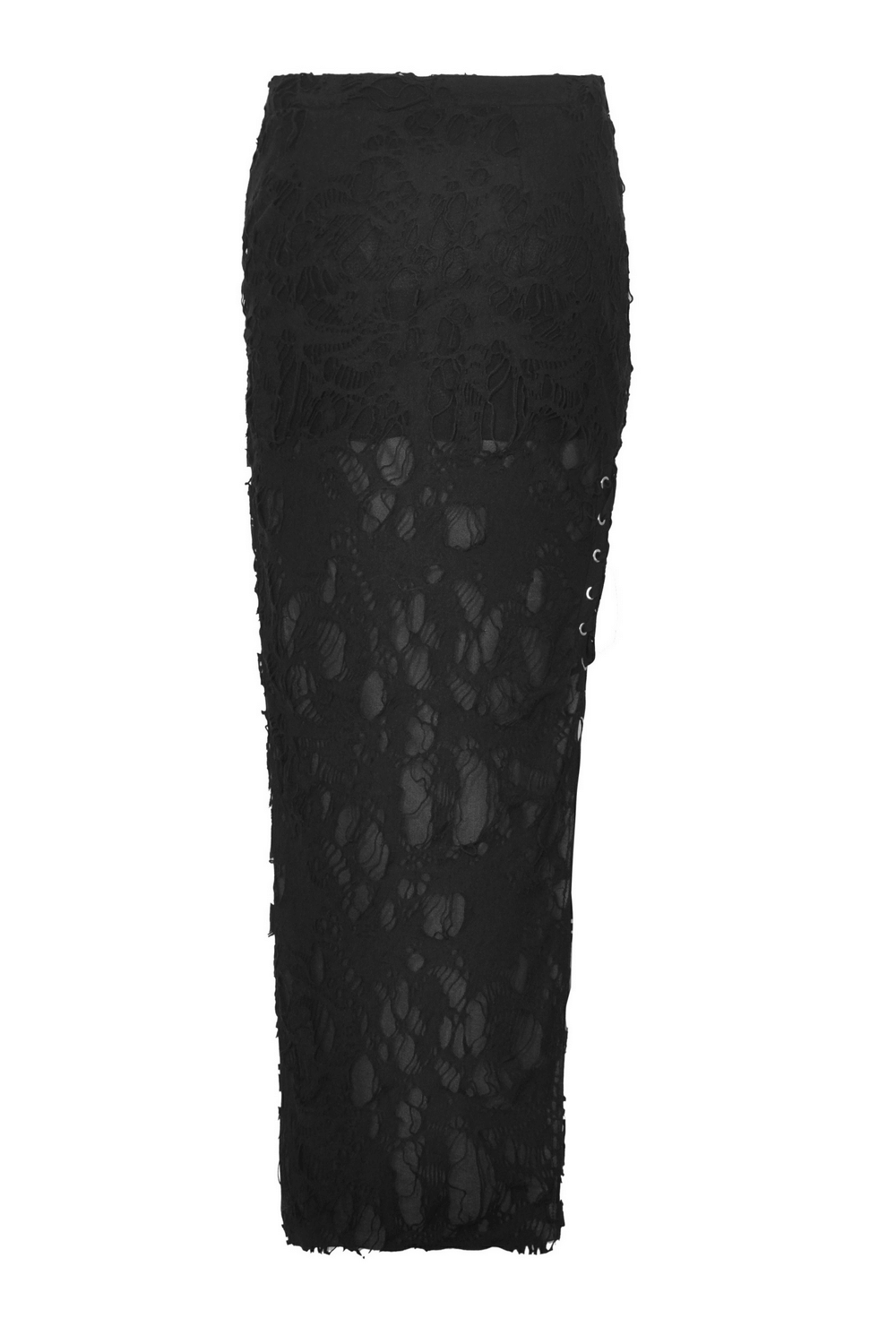 Elegant Gothic long skirt with intricate lace detailing and stylish side lacing.