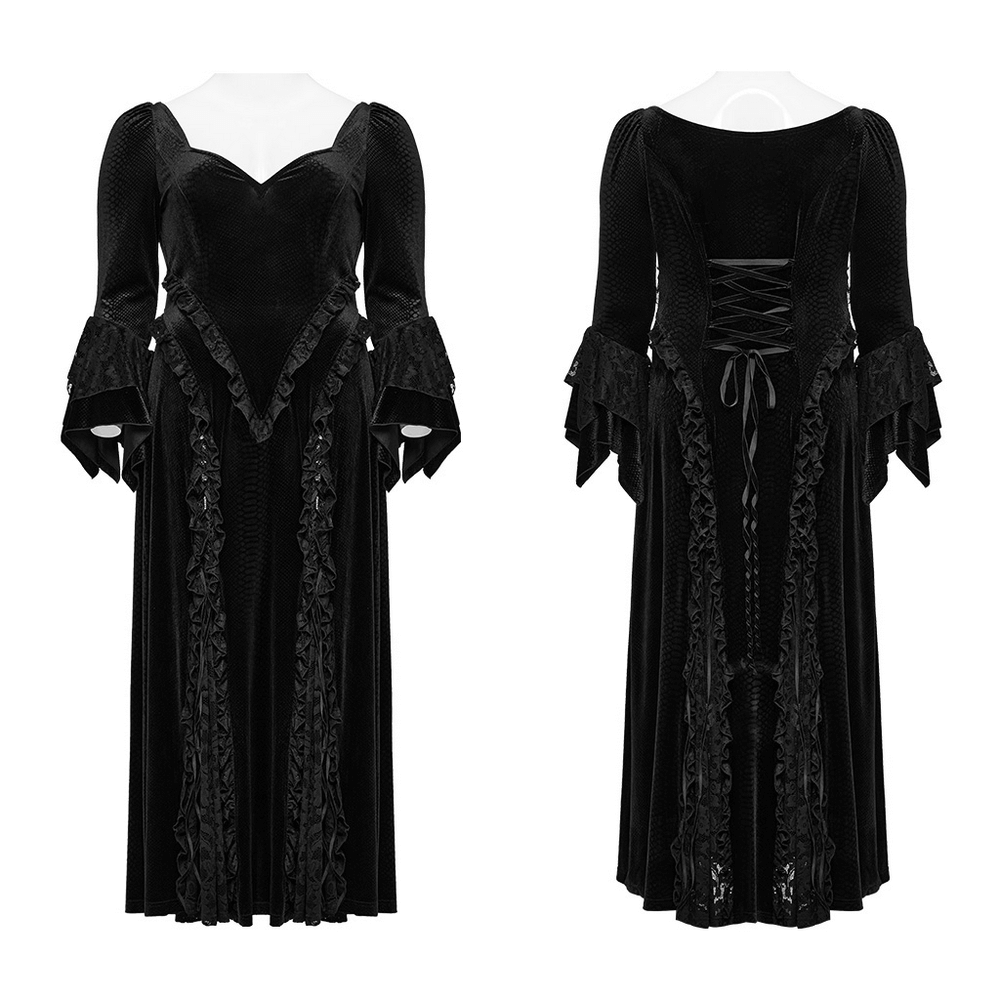 Elegant Gothic Lace Maxi Dress with Bat Neckline