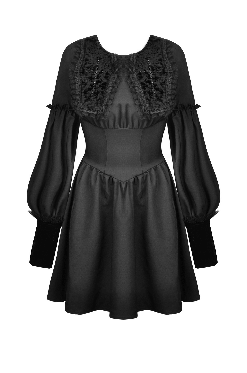 Elegant Gothic Lace Mini Dress with Puff Sleeves
