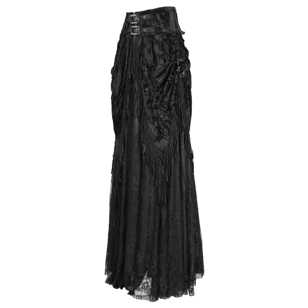 Elegant Gothic Lace Skirt with Tassel and Corset Detail