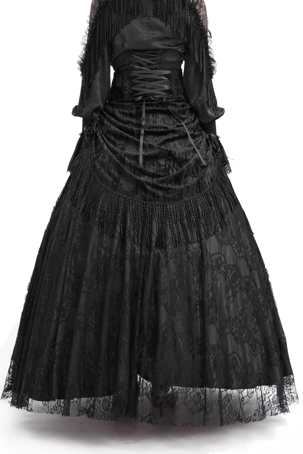 Elegant Gothic Lace Skirt with Tassel and Corset Detail