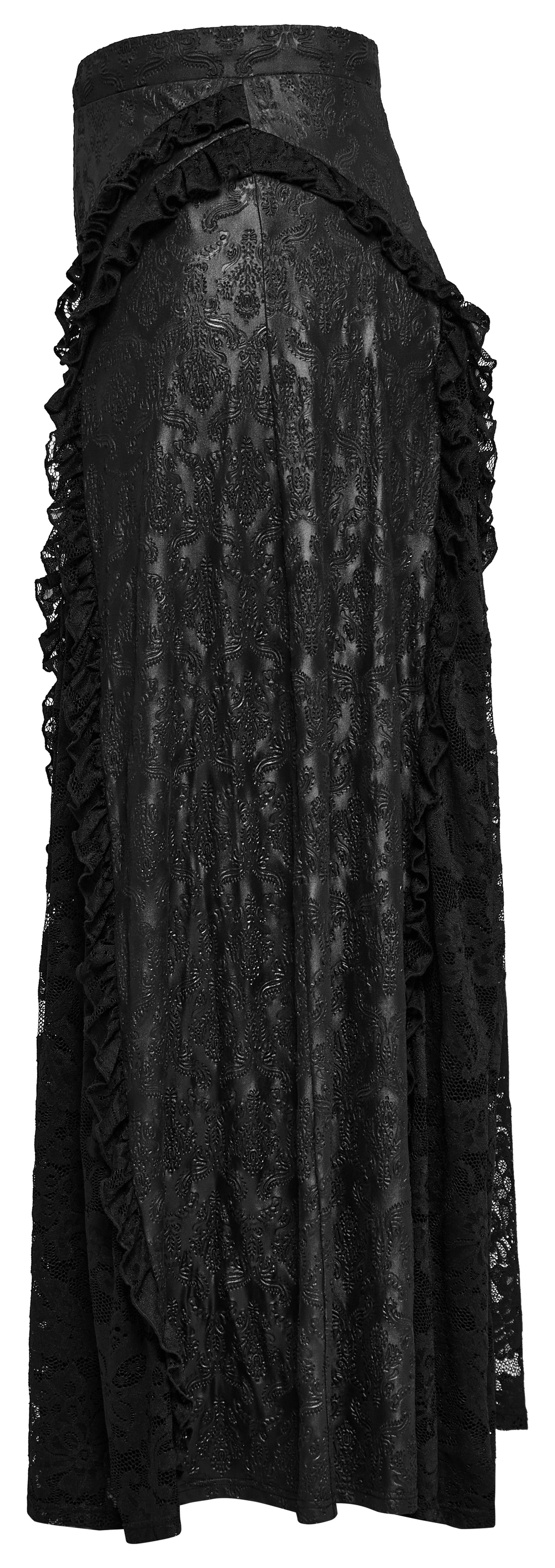 Elegant Gothic lace skirt for women with ruffle details, showcasing a Victorian-inspired dark design.
