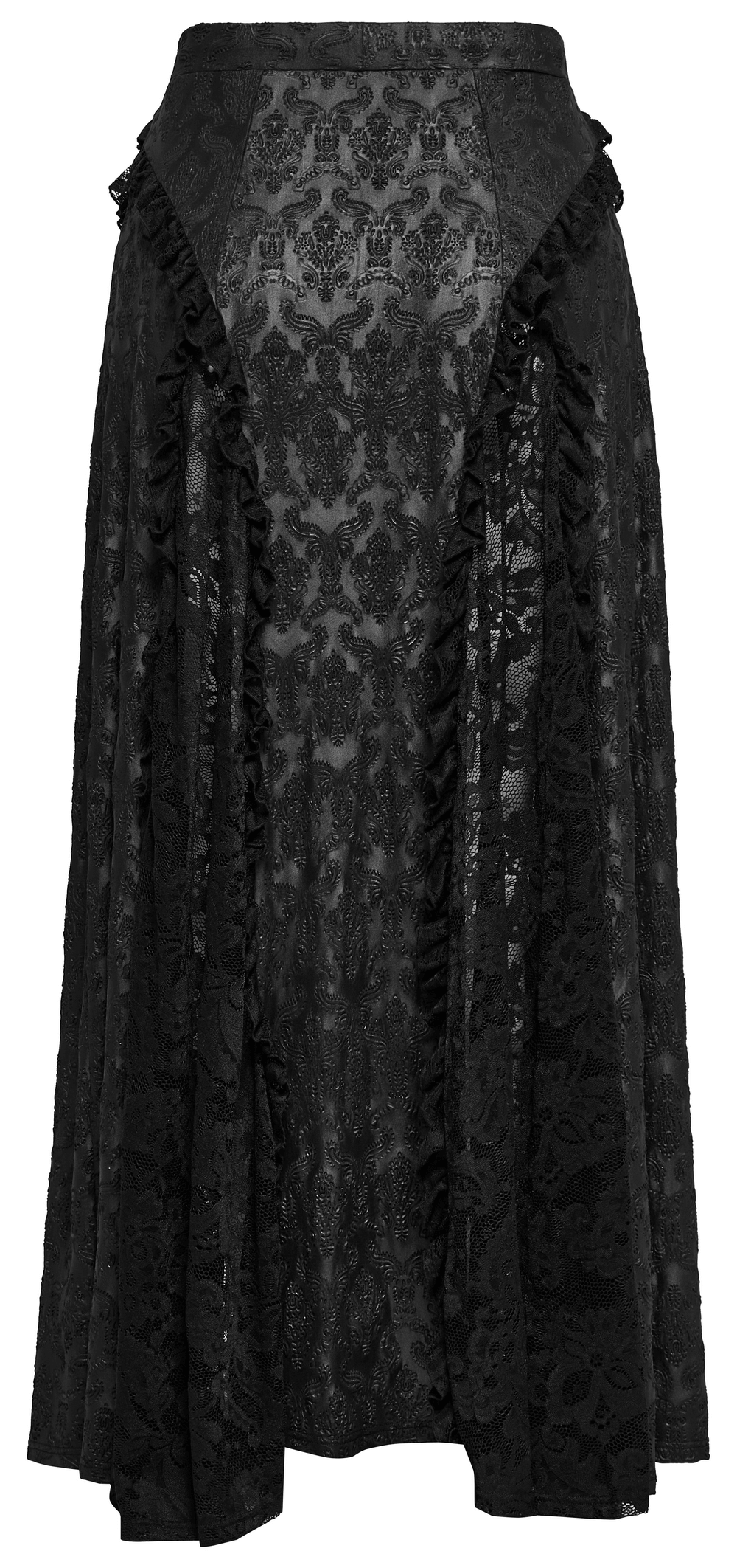 Elegant Gothic lace spliced long skirt for women - Victorian inspired black fabric with intricate lace details.