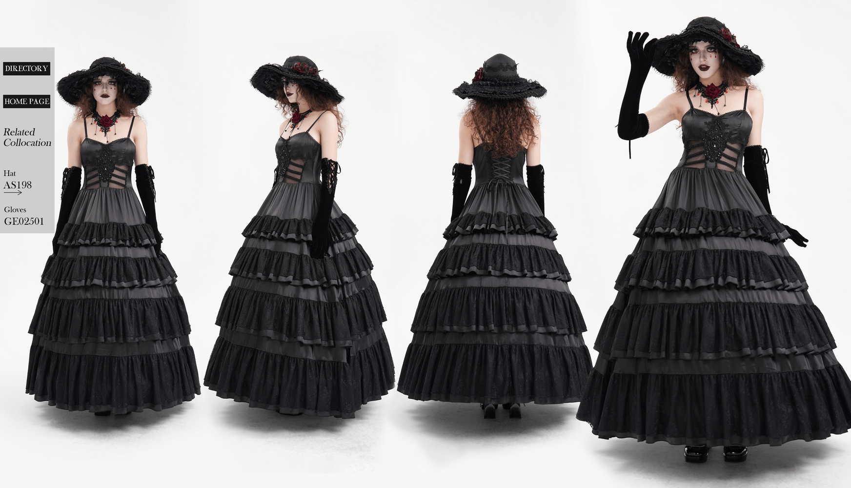 Elegant Gothic Lace Tiered Ruffle Maxi Dress with Straps