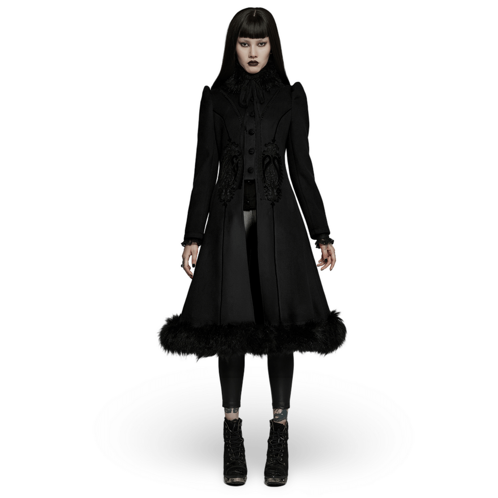 Elegant Gothic Lace-Trimmed Faux Fur Coat - HARD'N'HEAVY