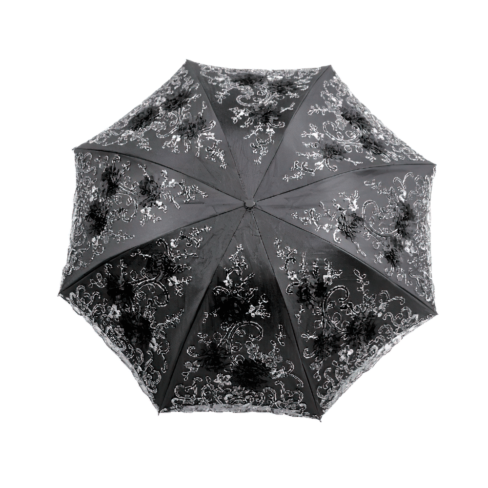 Elegant Gothic Lace Umbrella with Black Floral Embroidery featuring intricate lace and floral details.