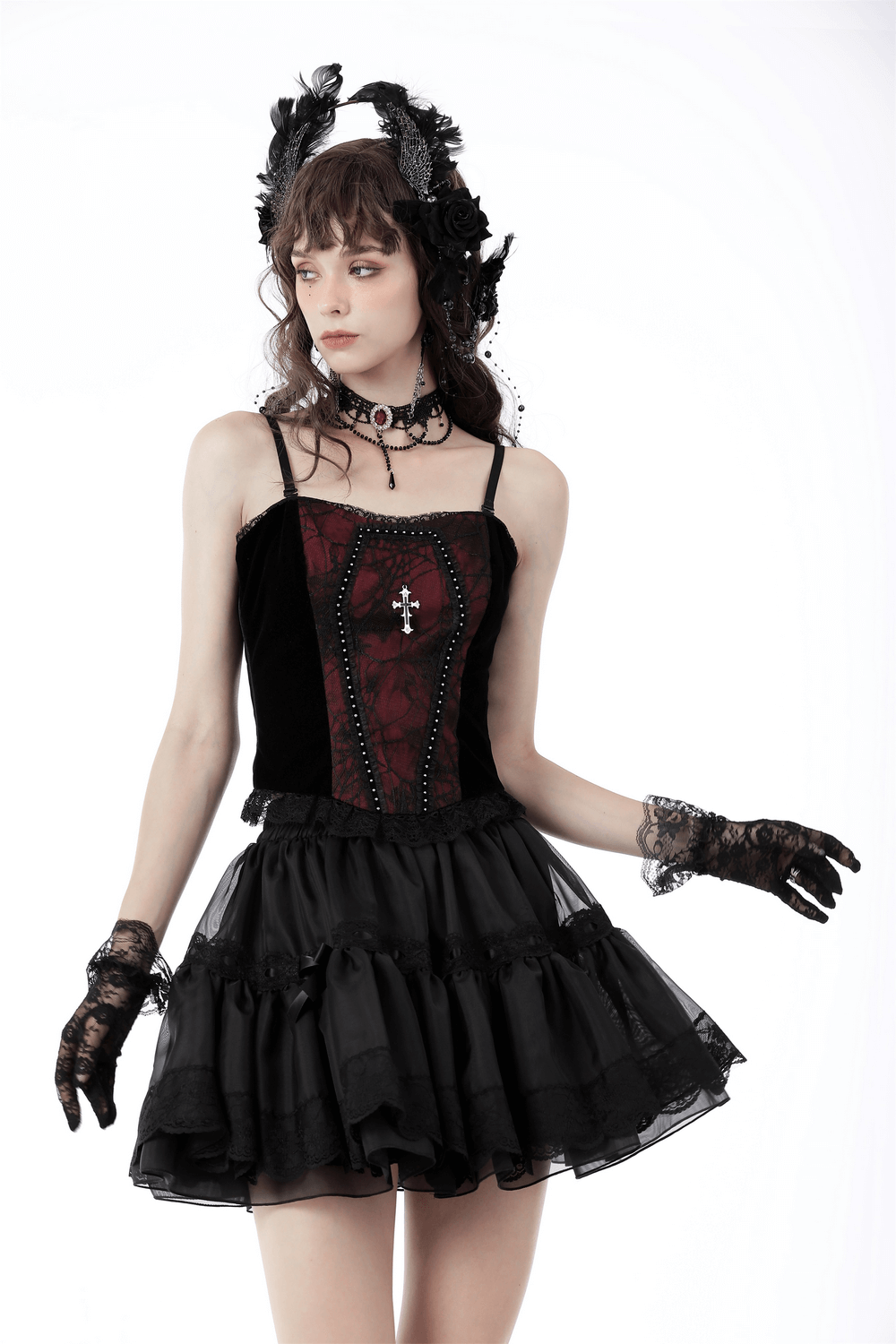 Elegant Gothic Lace-Up Corset with Cross Detail