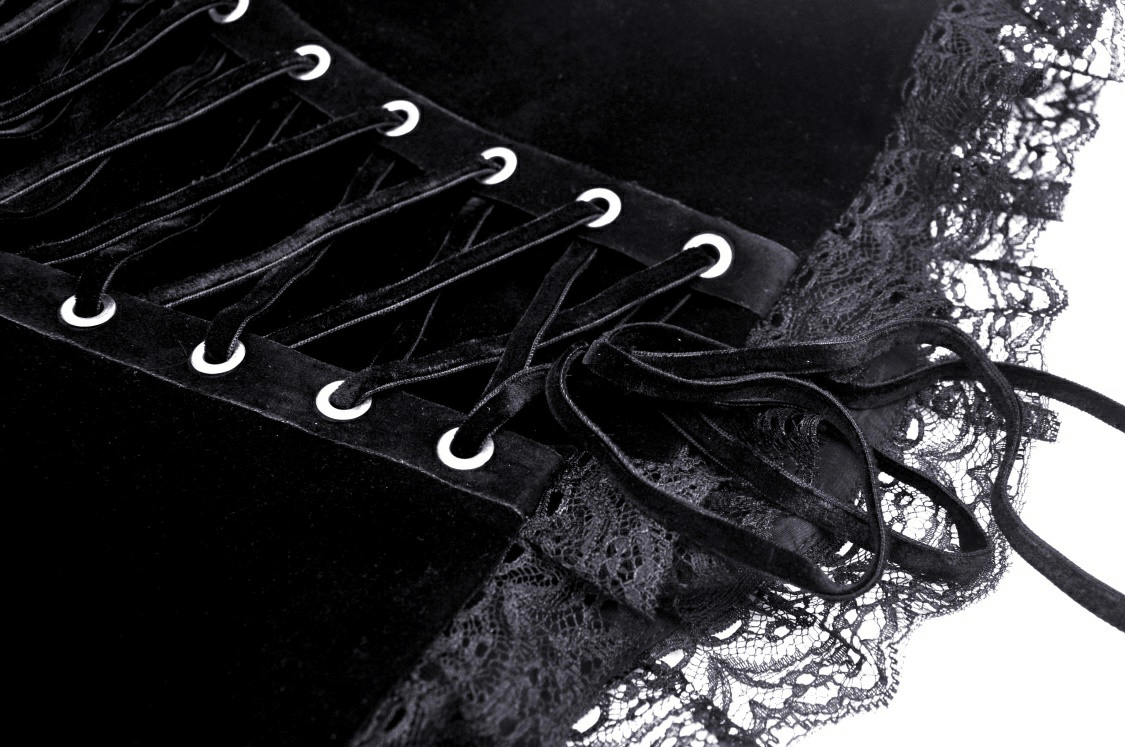 Elegant black lace corset top with intricate lace detailing and stylish lace-up closure.