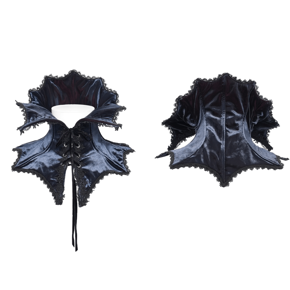 Elegant Gothic lace velvet collar showcasing intricate lace details and adjustable lacing for a dramatic, dark aesthetic.