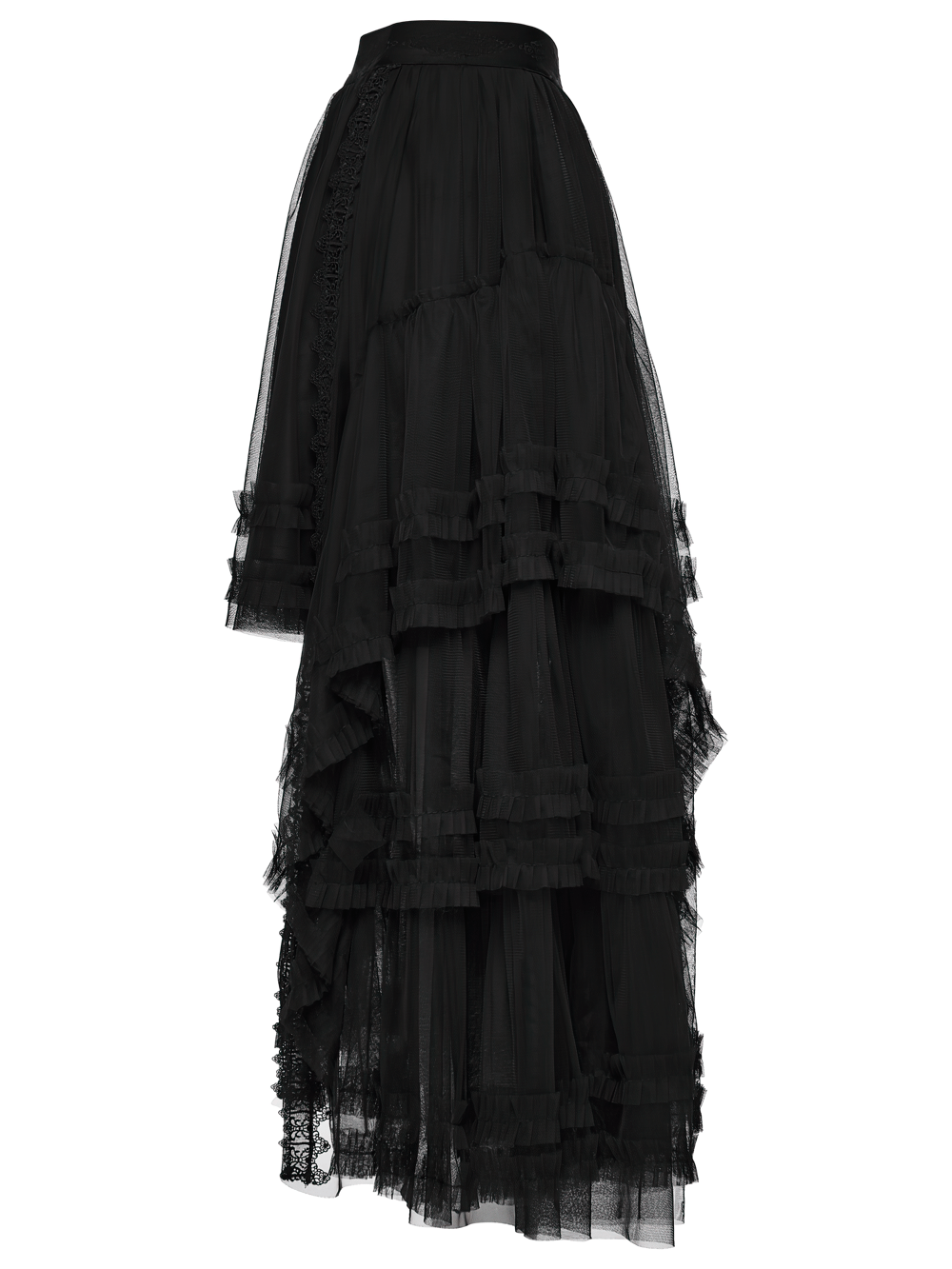 Elegant Gothic Layered Black Mesh and Jacquard Skirt in stunning black layered mesh design.