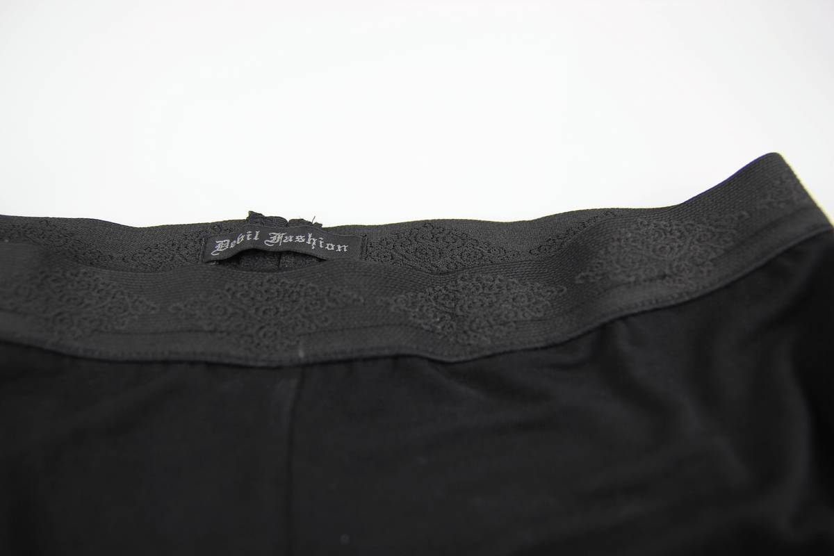 Elegant black leggings waist with stylish baroque patterns and 'Bold Fashion' label for gothic chic looks.