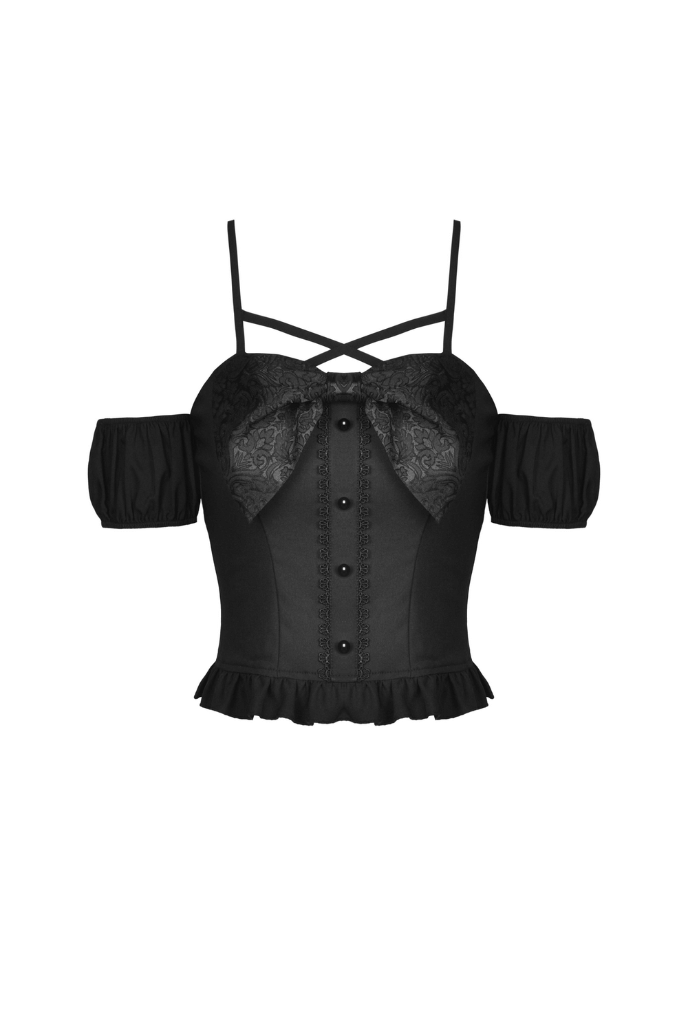 Elegant Gothic Lolita Bowknot Crop Top With Straps