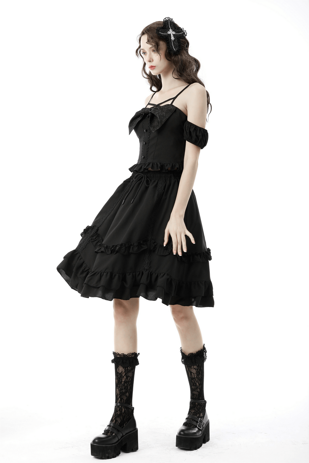 Elegant Gothic Lolita Bowknot Crop Top With Straps