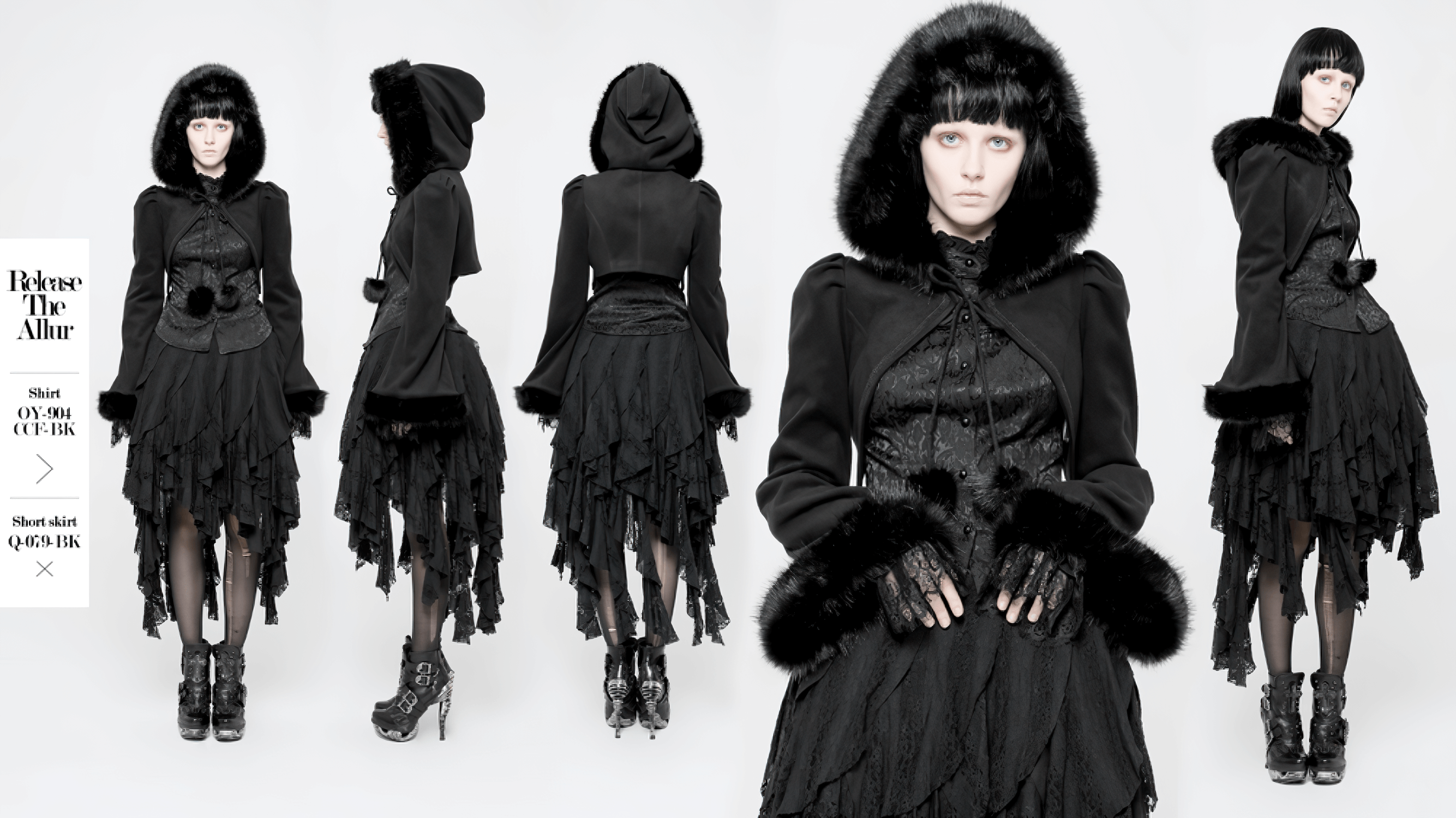 Eleganter Gothic-Lolita-Wollmantel mit Kunstfellbesatz