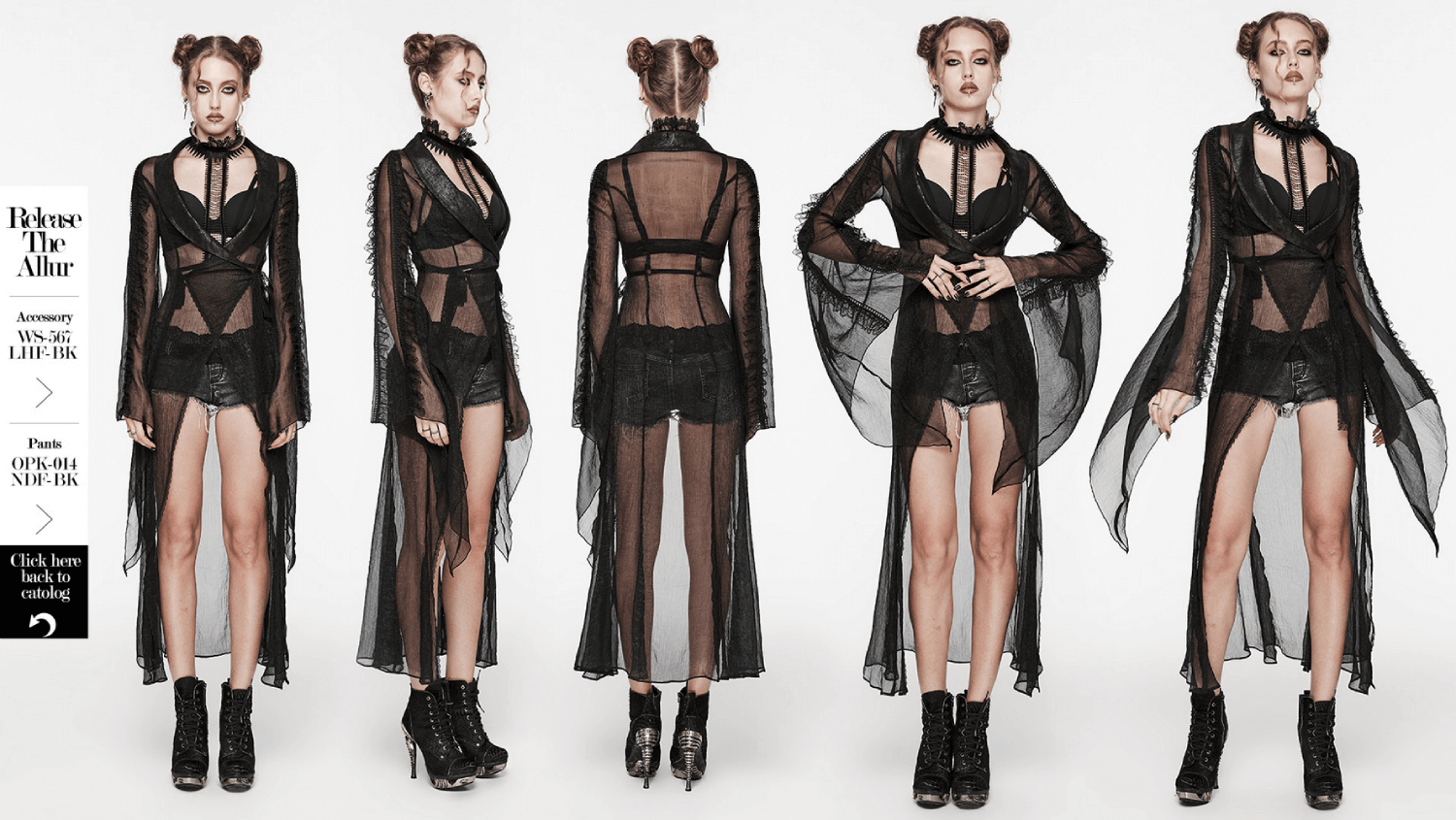 Elegant Gothic long chiffon cape with cracked PU leather, featuring lace ties and wave lace detailing.