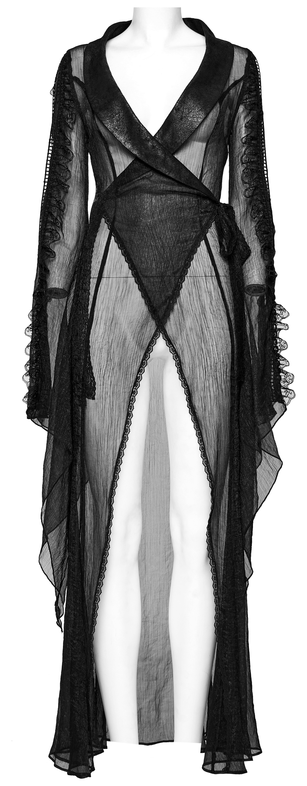 Elegant Gothic Long Chiffon Cape with Cracked PU Leather