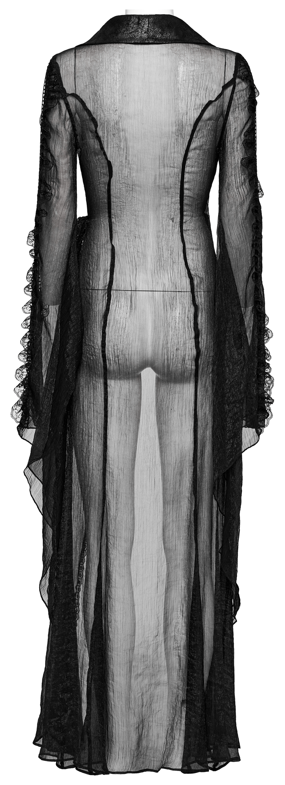 Elegant Gothic Long Chiffon Cape with Cracked PU Leather