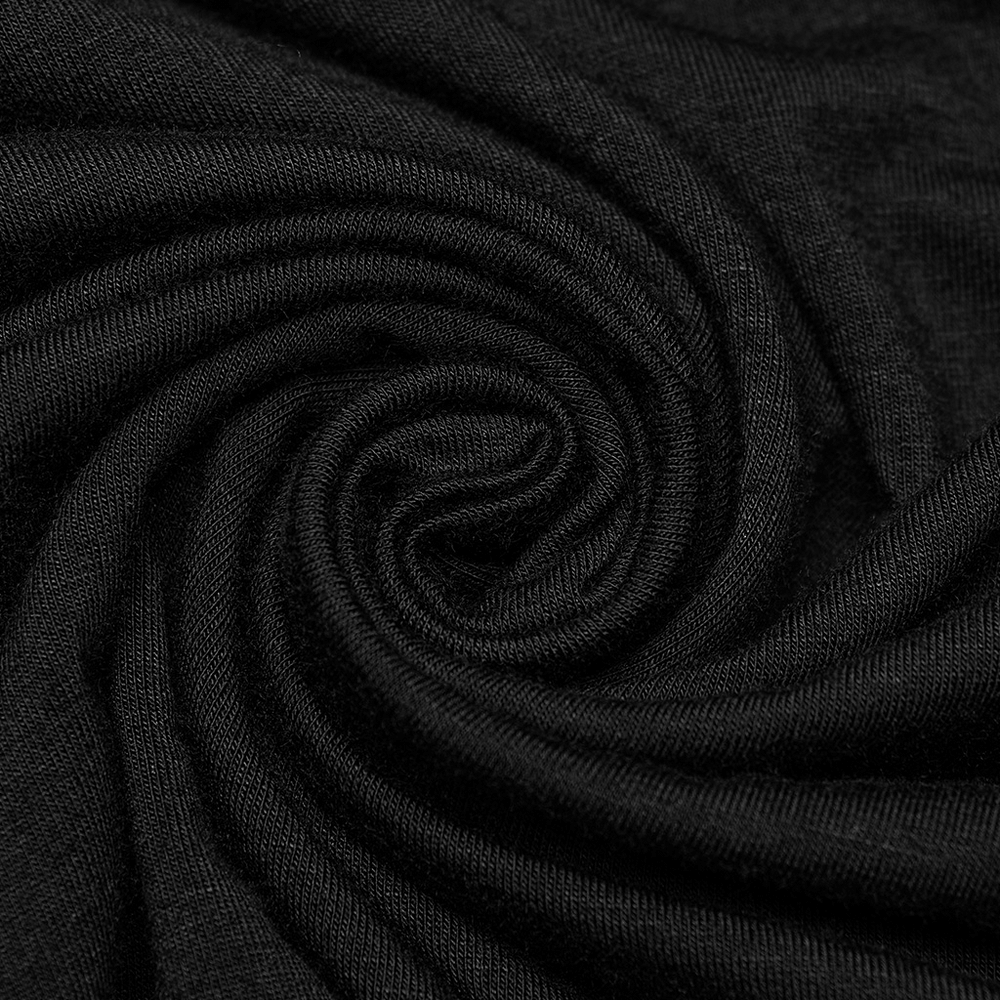 Close-up of elegant black fabric showcasing a soft, stretchy texture for stylish dress designs.