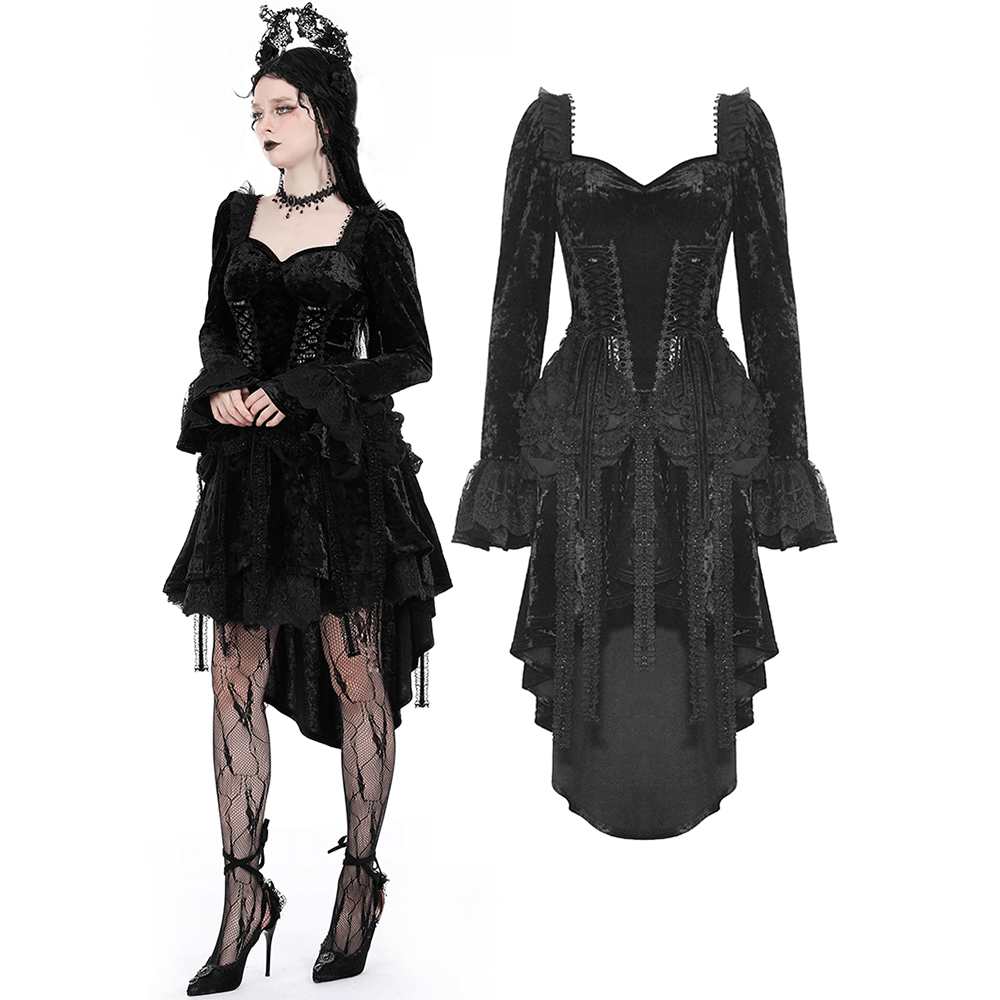 Elegant Gothic Long Sleeves Velvet Dress with Dovetail