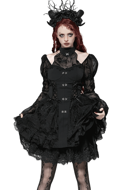 Vestido Mini Gótico Elegante con Detalles de Mariposa