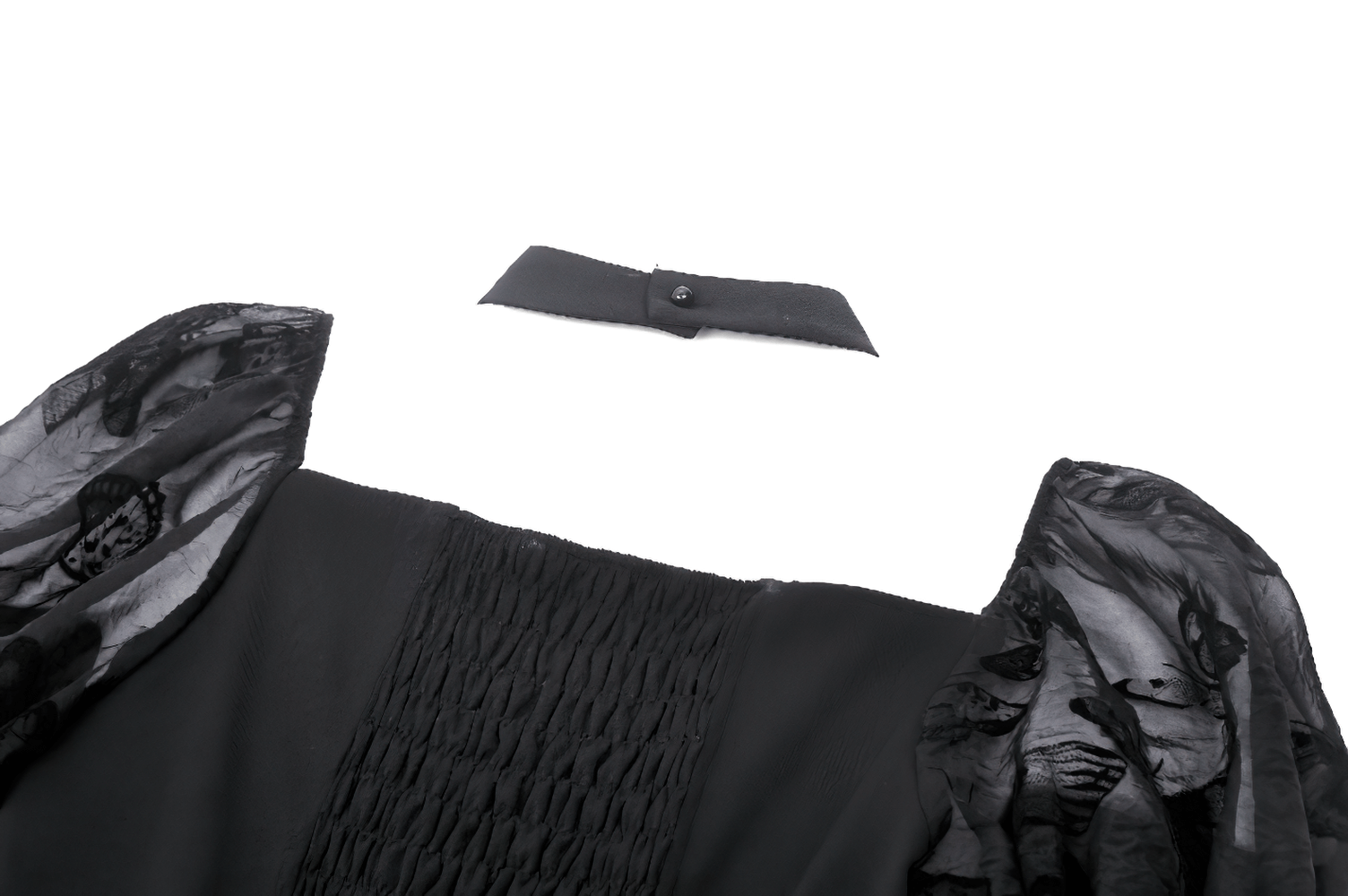 Elegant Gothic Mini Dress featuring big sheer butterfly sleeves and a stylish collar detail.