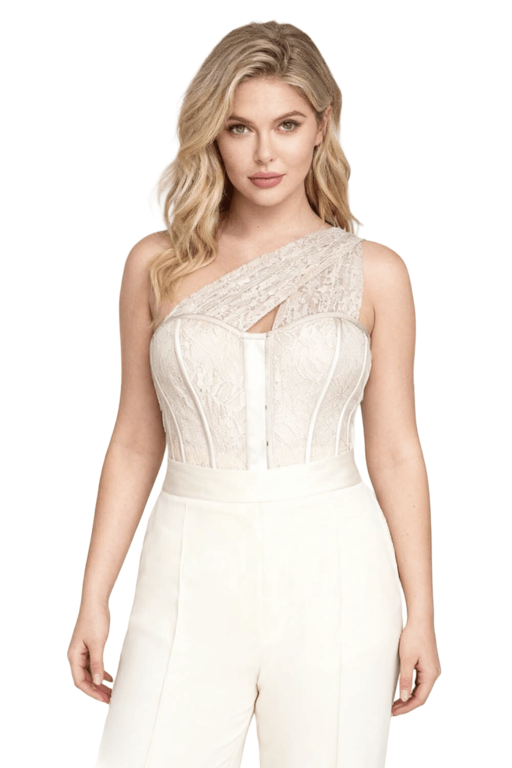 Elegant Gothic Overbust Corset with Bridal Hourglass Shape worn elegantly by a model, showcasing floral lace and mesh details.