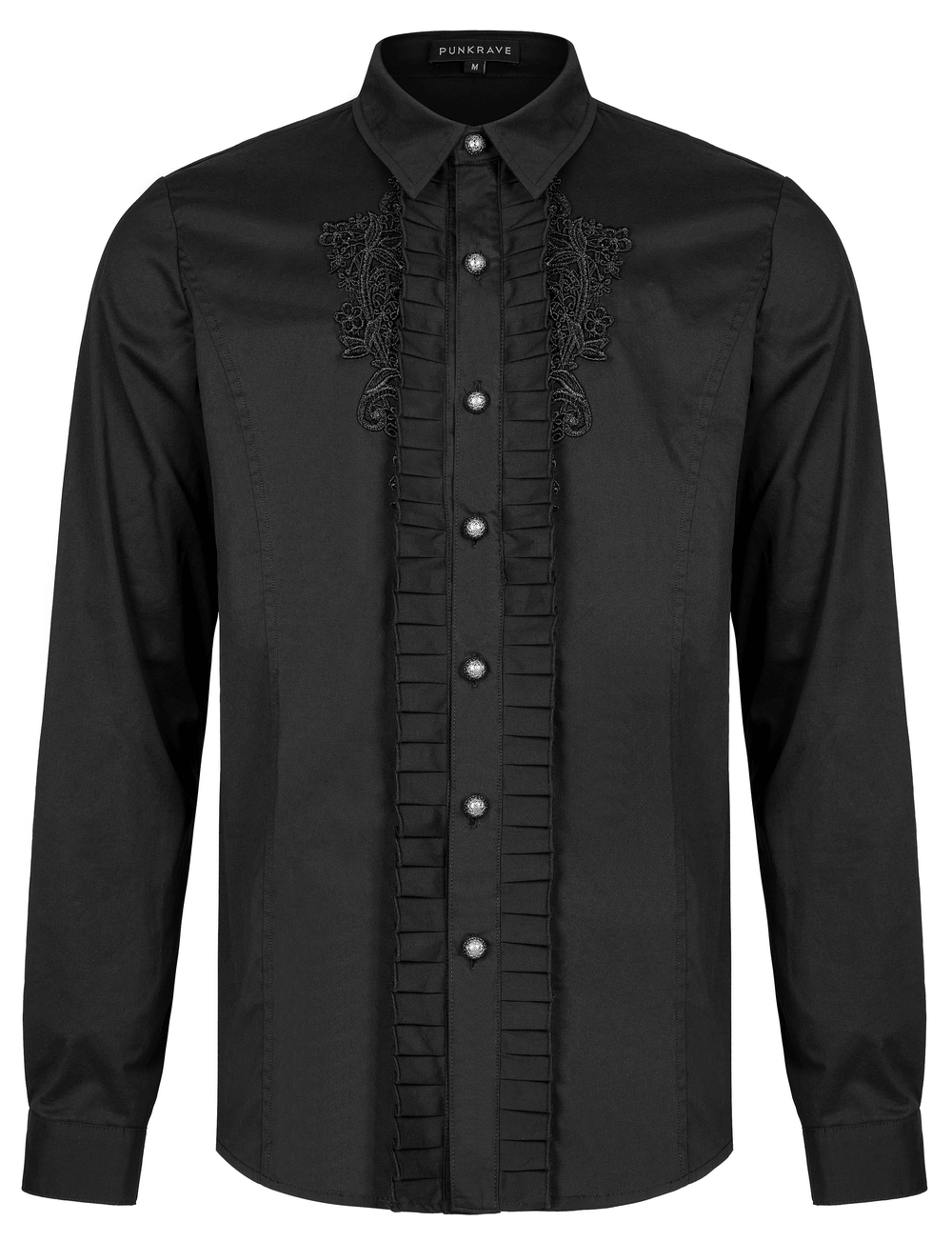 Elegant Gothic Ruffled Shirt with Lace Applique - HARD'N'HEAVY