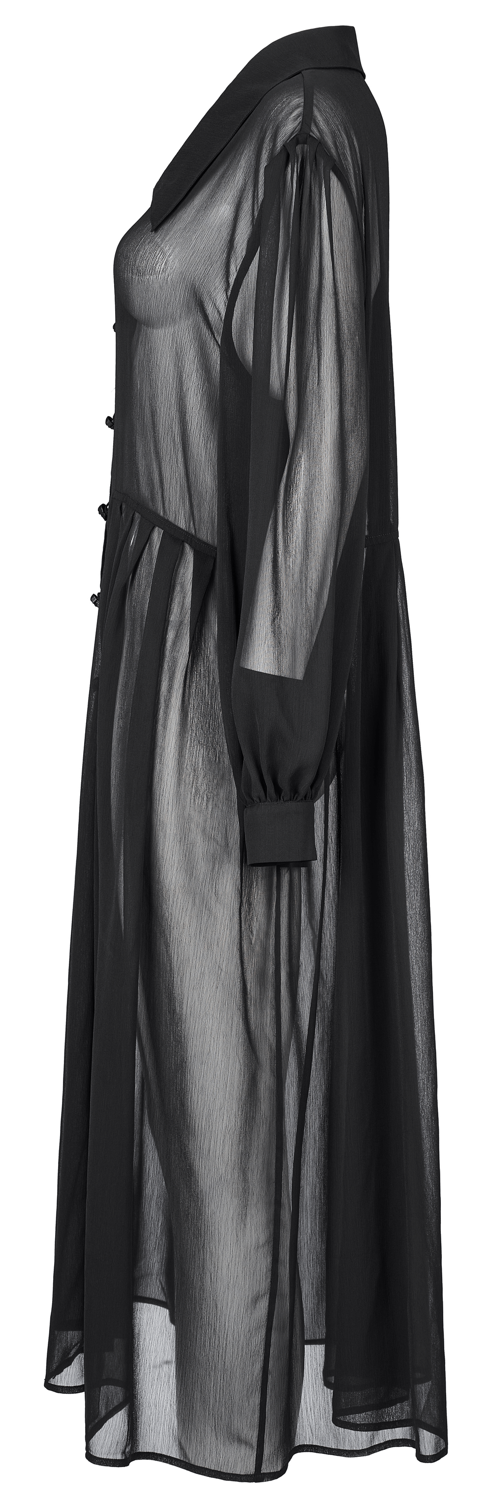 Elegant Gothic Sheer Black Long Sleeve Shirt Dress