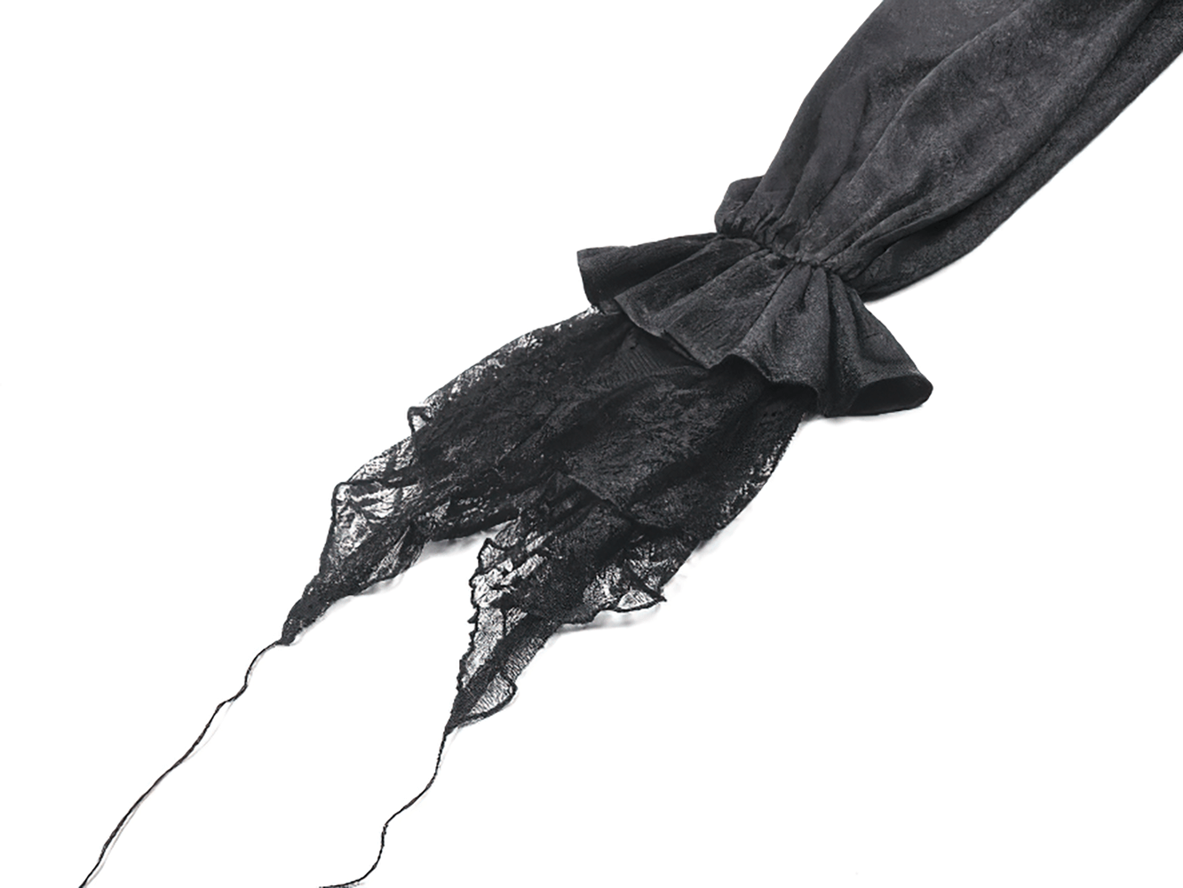 Elegant Gothic Shirt with Ruffles and Dramatic Lace Cuffs showcasing intricate lace cuffs and ruffled detail.