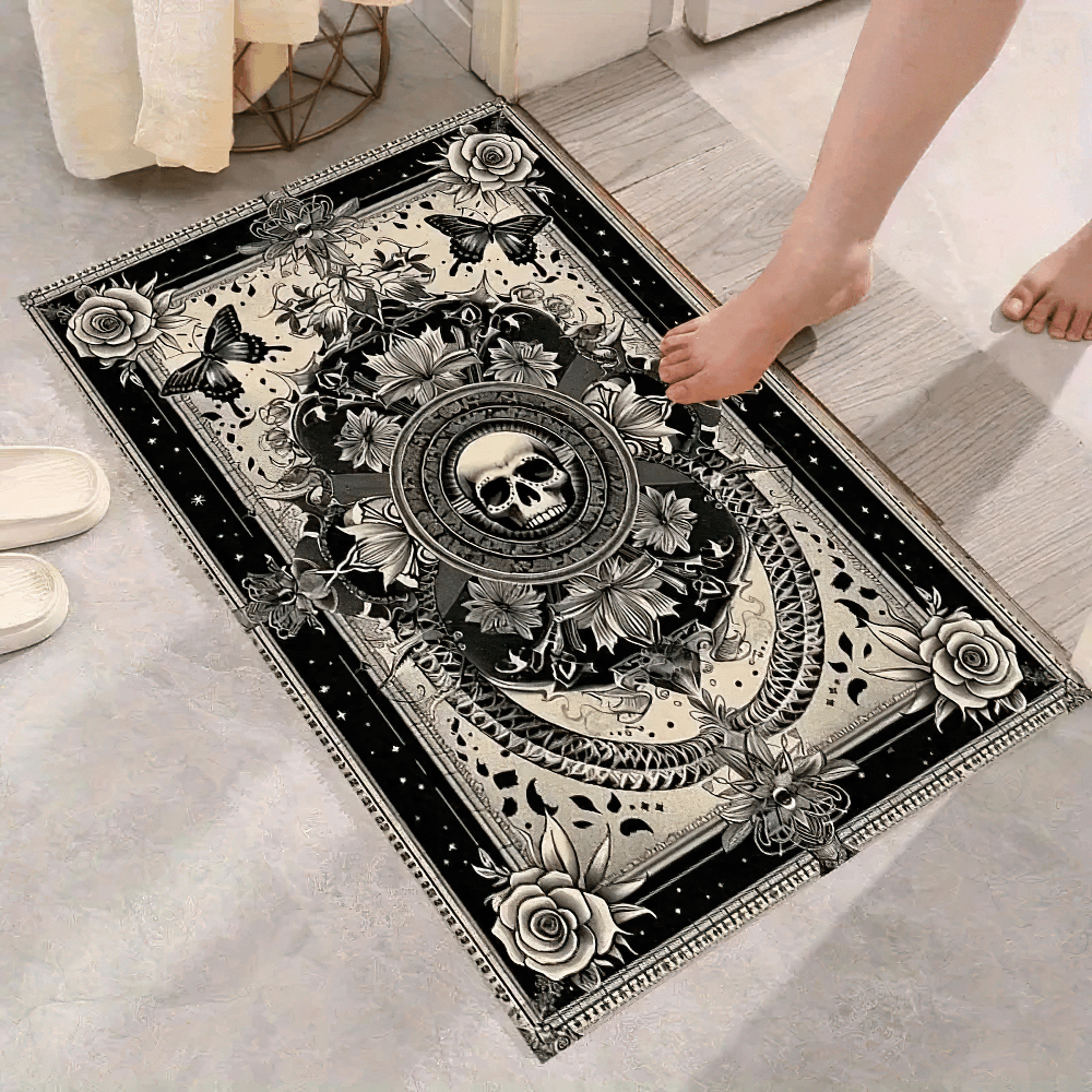 Elegant Gothic Skull Floral Non Slip Area Rug