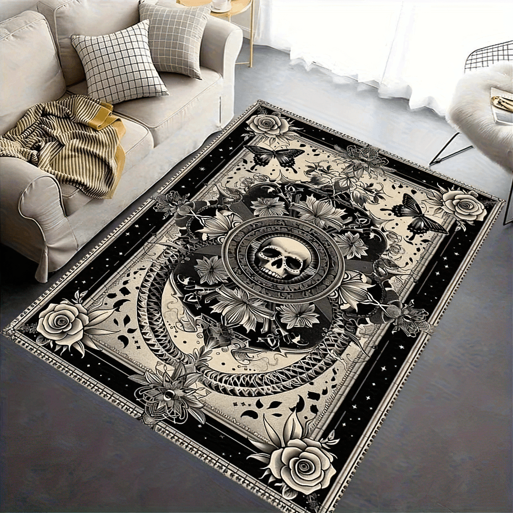 Elegant Gothic Skull Floral Non Slip Area Rug