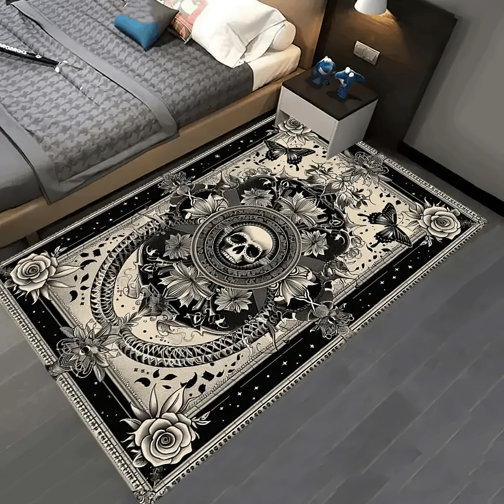 Elegant Gothic Skull Floral Non Slip Area Rug
