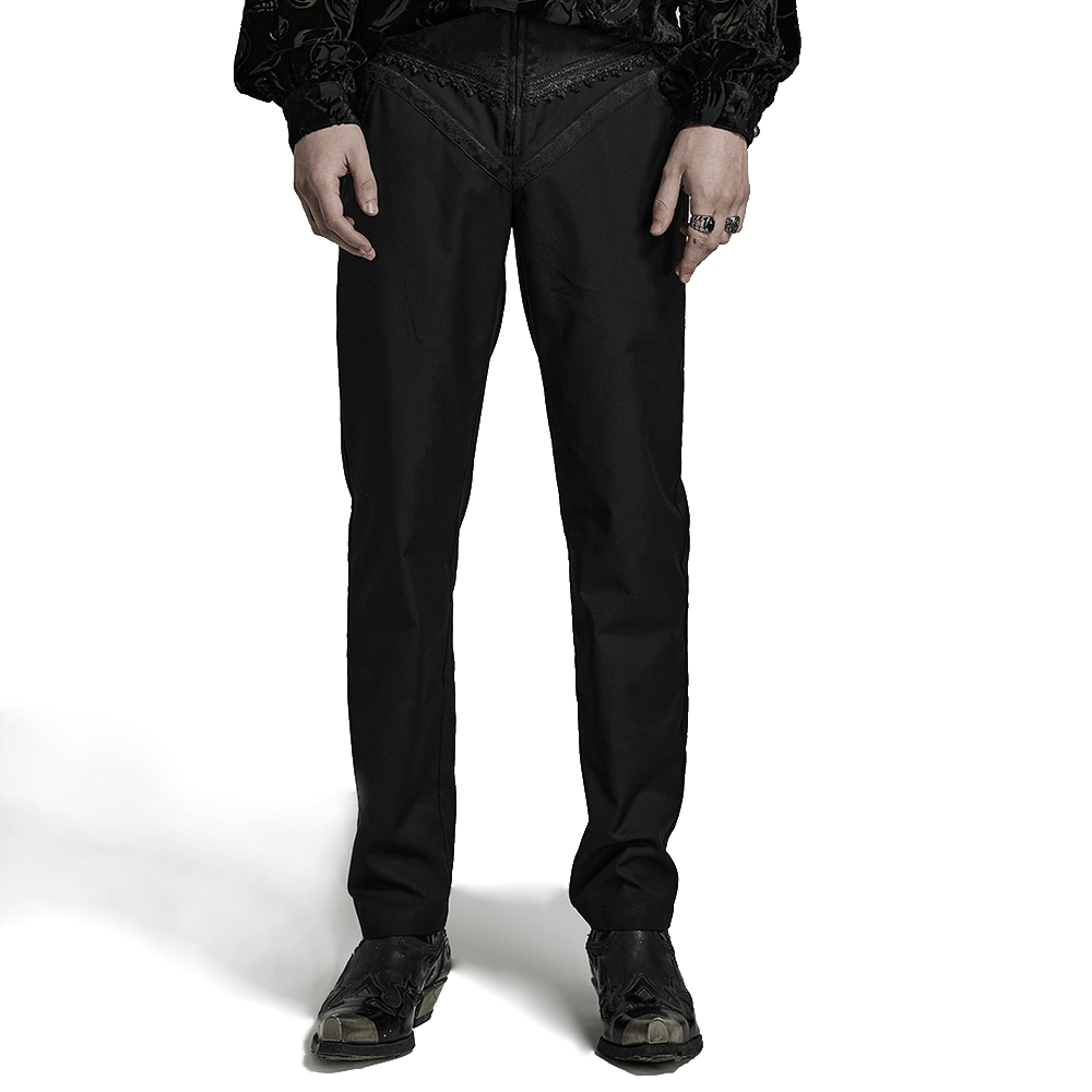 Elegant Gothic slim-fit jacquard pants featuring lace details and unique jacquard textures for a stylish look.