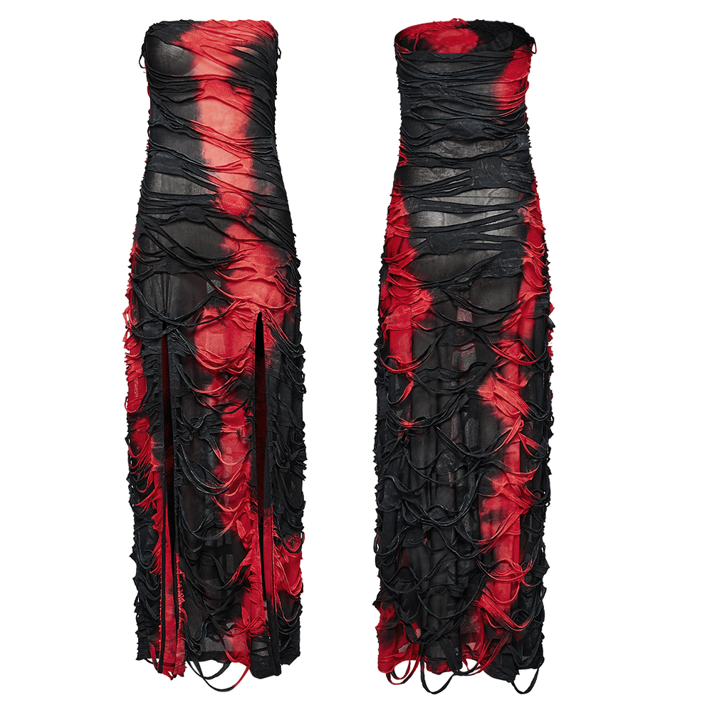 Elegantes trägerloses Gothic-Strickkleid mit Batikmuster und Schlitz