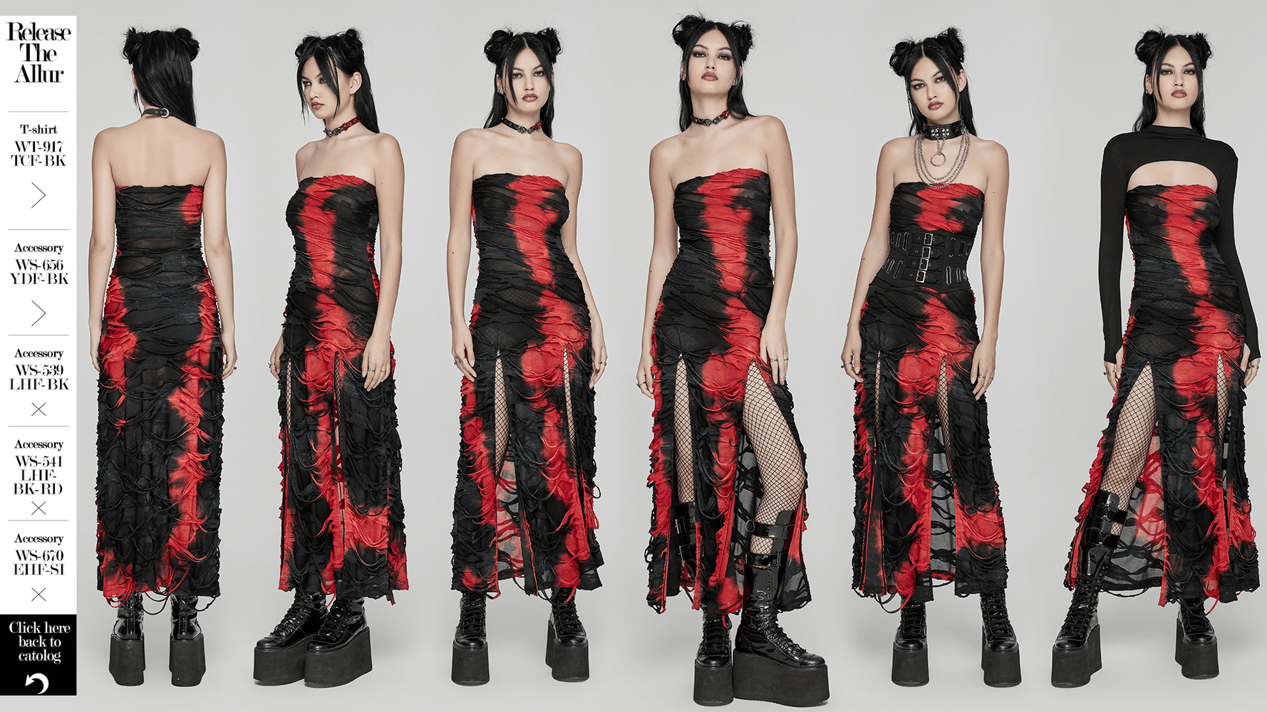 Elegant Gothic Strapless Tie-Dye Knitted Dress with Slit