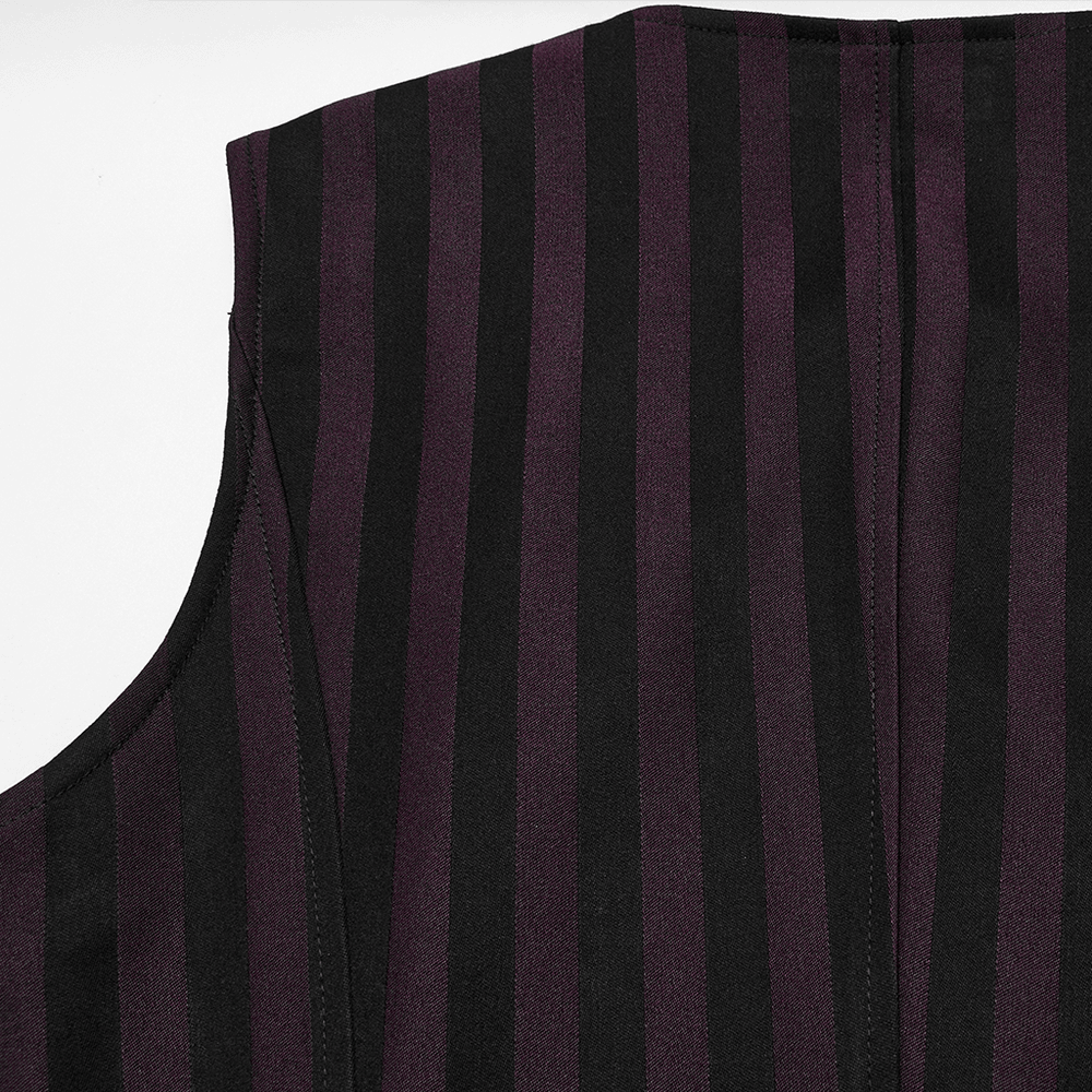 Elegant gothic striped waistcoat fabric with a sleek silhouette and deep V-neck design.