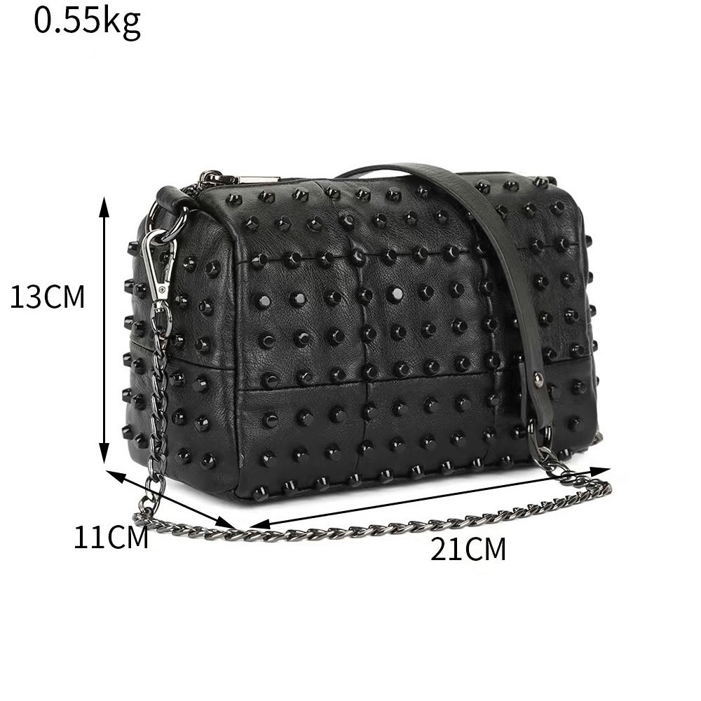Elegant Gothic Style Women's Shoulder Bag with Rivets and Chain - HARD'N'HEAVY