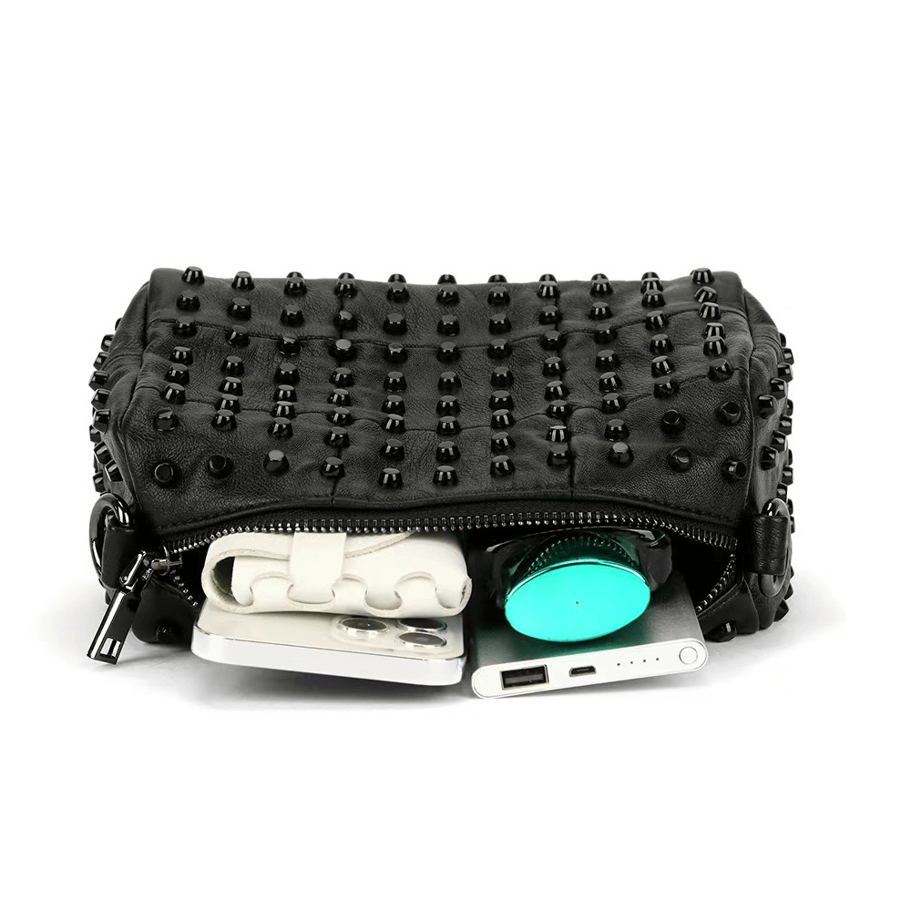 Elegant Gothic Style Women's Shoulder Bag with Rivets and Chain - HARD'N'HEAVY