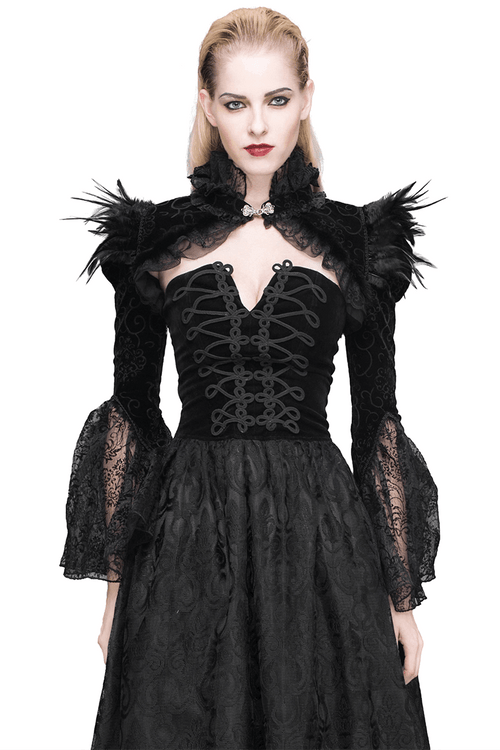 Eleganter Gothic-Samtbolero mit Spitze / Puffärmel-Spitzenbolero für Damen