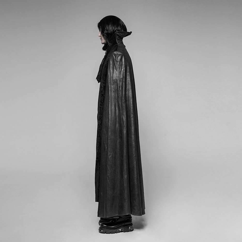 Elegant Gothic cloak coat with embossed detail, showcasing a dramatic silhouette and dark mystery.