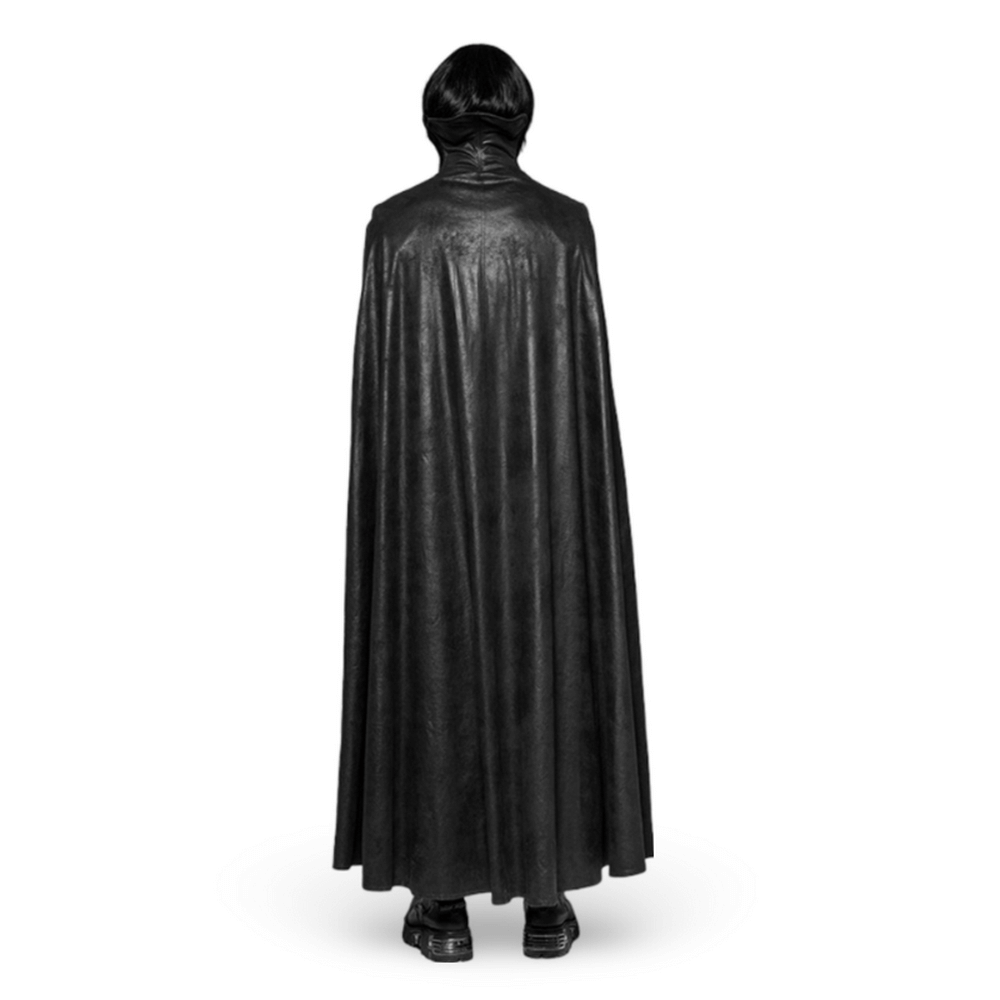 Back view of an elegant gothic velvet cloak coat, showcasing embossed paisley detail and luxurious dark fabric.