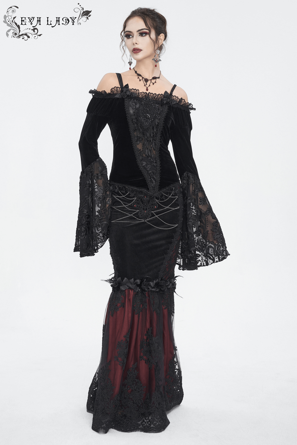 Elegant Gothic Velvet Lace Mermaid Skirt for Women
