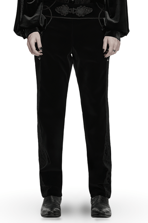 Elegantes pantalones góticos de terciopelo con bordado de volutas