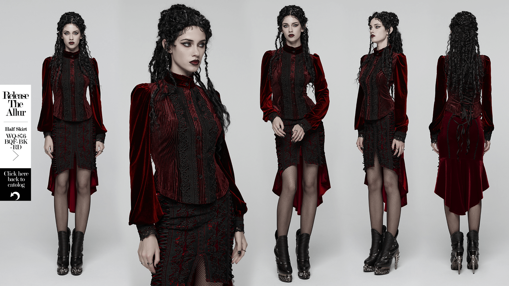 Elegant Gothic Velvet Shirt with Lace and Rose Detailing showcased on a model in a dramatic pose.