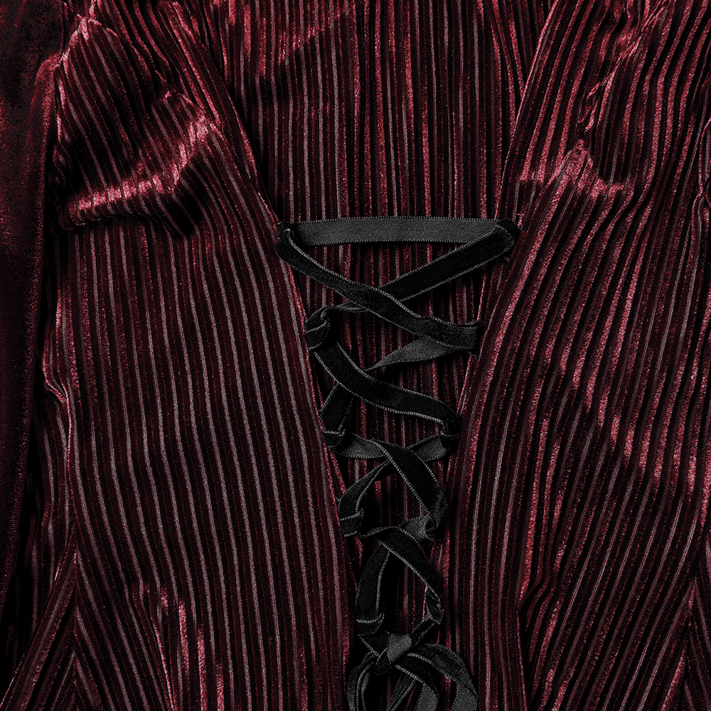 Elegant Gothic Velvet Shirt with Lace and Rose Detailing featuring intricate lace-up back design.