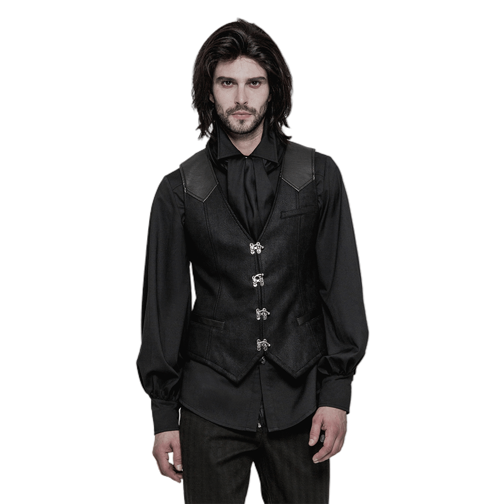 Elegant gothic Victorian waistcoat with buckles, perfect for steampunk-themed attire.