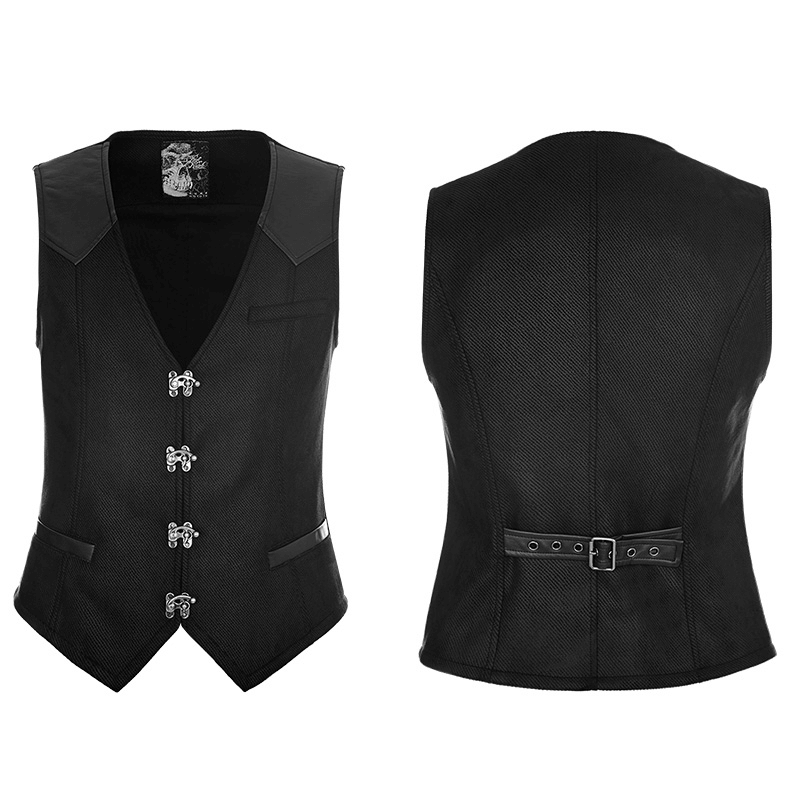 Elegant gothic Victorian waistcoat with buckle detail, featuring tailored fit and vintage-inspired steampunk style.